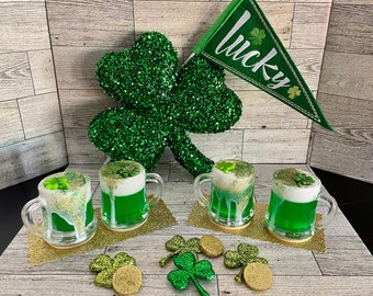 St. Patricks Day Mini Green Beer | Mugs | Shamrocks | Tiered Tray Decor