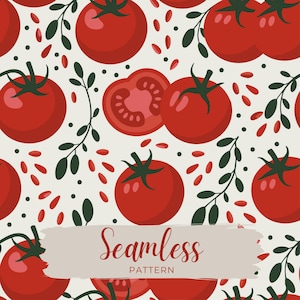 Seamless Tomato Pattern PNG – Cute Red Tomatoes and Leaves – 20 oz Tumbler Wrap PNG for Summer Drinkware and Digital Print