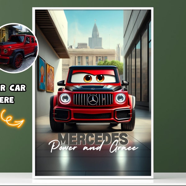 Personalized Car Wall Art in Cartoon Style - Digital Automotive Decor, Custom Cartoon Car Illustrations, Perfect for Car Enthusiasts