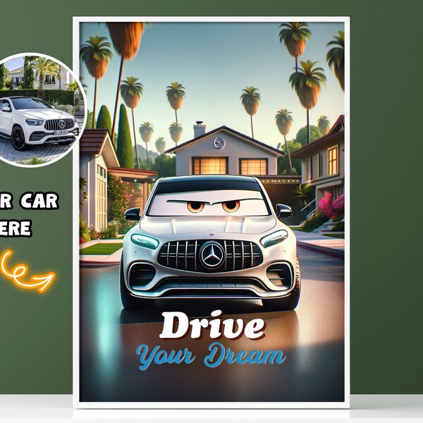 Digital Car Wall Art in Cartoon Style - Colorful Automotive Decor, Custom Cartoon Car Illustrations, Perfect for Car Enthusiasts
