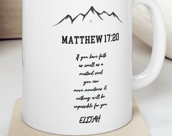 Encouragement Gift for Her, Personalized Christian Faith Mug, Mustard Seed Scripture Coffee Cup, Inspirational Motivational Bible Verse Gift