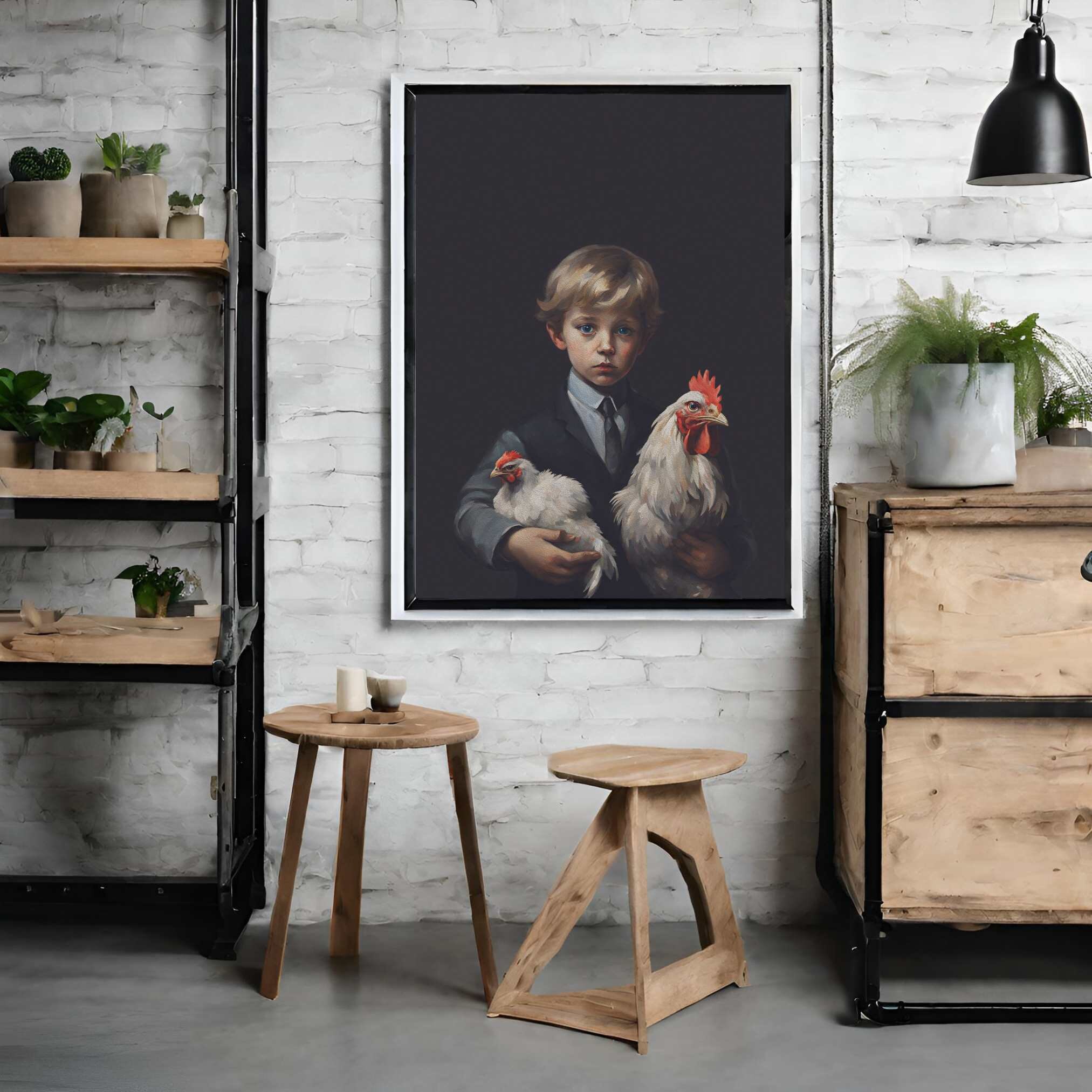 The boy and the chicken| vintage poster, digital download, exclusive art, digital design, wall decor, digital art, digital painting