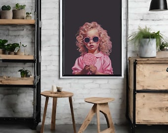 Candy girl| lollipop art print, wall art, printable, exclusive, vintage poster, digital design, digital painting, digital download