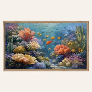 Aquarium Frame TV Art Underwater Ocean 4K TV Coral Reef Wall Art Tv Screensaver Art Tropical Fish Tank Painting Marine Life Digital Download