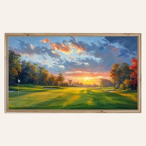 Golden Hour Golf Course Frame TV Art Sunset Fairway Landscape Samsung Frame TV Art Golf Wall Decor Golfer Gift Instant Digital Download