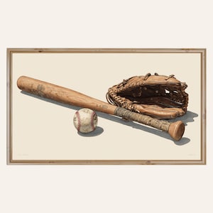 Baseball Frame TV Art Vintage Baseball Bat Ball Glove Art Samsung Frame TV Art Mode Sports Wall Art Baseball Decor Man Cave Digital Download