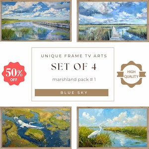Frame TV Art Marsh Bundle Set of 4 Art for Samsung Frame TV Art Salt Marsh South Carolina Coastal Frame TV Art Blue Heron Low Country Art