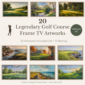 Golf Art for Frame TV Bundle Set Golf Course Digital Oil Painting Artworks for Man Cave Living Room 4K TV Artwork Gift for Dad Husband Boss