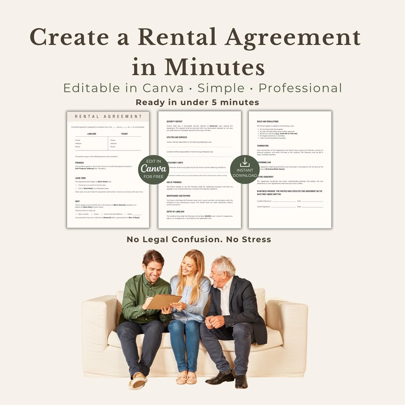 Layout For Ranters Rental Agreement House Template Canva Editable Residential Lease ...
