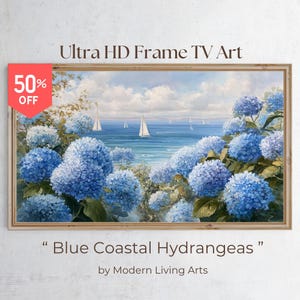Blue Hydrangea Flower Frame TV Art, Sailboats, Beach Lover Frame TV Art, Nantucket Frame Tv Art, Summer Frame TV Art, Coastal Frame Tv Art