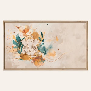 Marco de TV con Lord Ganesh, arte hindú, decoración de pared para Samsung, arte indio, decoración de pared espiritual, bohemio, minimalista, sala de Puja, descarga digital