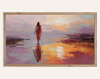 Jesus Christ Walking on Water Frame TV Art Christian Decor for Living Room Smart TV Biblical 4K TV Art  Faith Inspired Art Digital Download