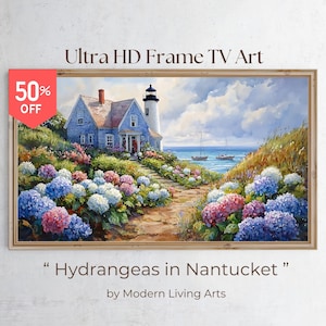 Nantucket Frame TV Art, Hydrangeas Landscape, Watercolor Tv Art, Beach Frame TV Art, Summer Tv Art, Coastal TV Art, Boho Tv Art, Tv Art