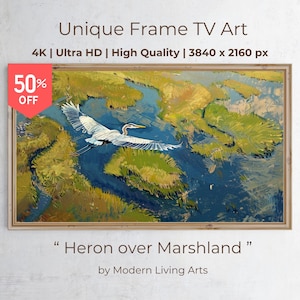 Samsung Frame TV Art Salt Marsh, Heron, Wildlife, Low Country, Summer Frame TV, Coastal Frame TV, Bird Frame Tv Art, Frame Tv Art