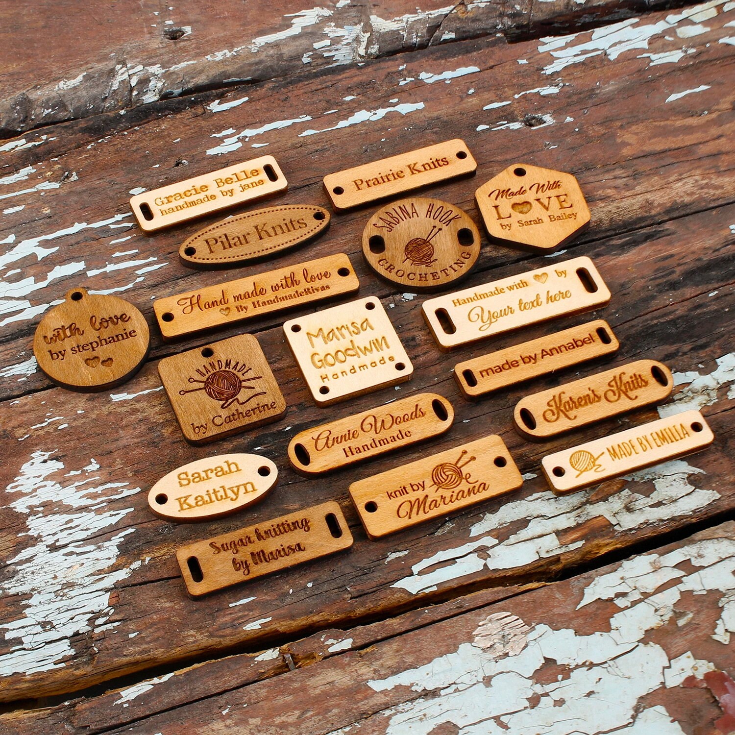 50 Custom Wood Tags,handmade Gift Wooden Labels, Knitting Labels, Name ...