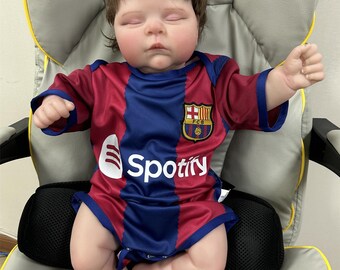 Peaches, Wearing Barcelona Football Jersey, Reborn Doll, Custom Jersey Name and Number,Personalized Gift