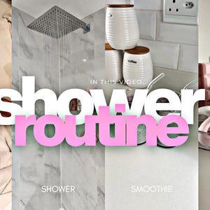 May include: A split image showcasing a self-care routine. One section features a person wearing a face mask, the text "RELAXIE" is below. Another section shows a shower head, with the text "SHOWER". The third section displays beauty products, with the text "HAUL". The words "shower routine" are in the center.