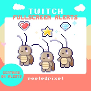 Cockroach Fullscreen Alert Pack | Cute Animated Pixel Cockroach Bundle | Stream Animal Overlay Assets | 8x Alerts