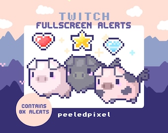 Waarschuwingspakket varken op volledig scherm | Bundel met geanimeerde pixelvarkens | Overlay-items van dieren streamen | 8x waarschuwingen