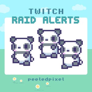 Panda Twitch Raid Alarm Paket | Niedliches animiertes Pixel Panda Bundle | Tier Raid Overlay Objekte | 3x Alarme