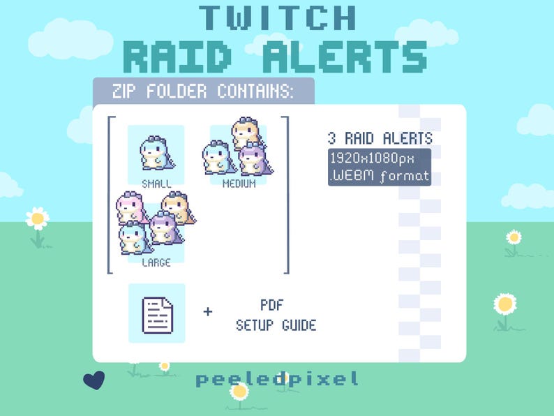 Pastel Dinosaur Twitch Raid Alert Pack: Animated Pixel Stream Overlay ...