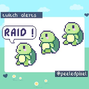 Turtle Twitch Raid Alert Pack | Cute Animated Pixel Turtle Bundle | Stream Animal Raid Overlay Assets | 3x Alerts