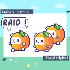 Orange Twitch Raid Alert Pack | Cute Animated Pixel Orange Bundle | Stream Animal Raid Overlay Assets | 3x Alerts