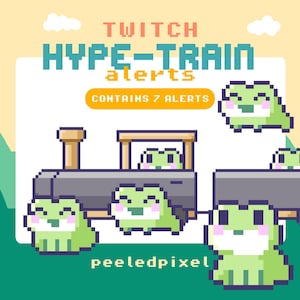 Frog Hype Train Alert Pack | Cute Animated Pixel Frog Bundle | Stream Animal Overlay Assets | 7x Alerts”