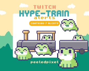 Frog Hype Train Alert Pack | Cute Animated Pixel Frog Bundle | Stream Animal Overlay Assets | 7x Alerts”