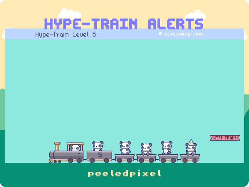 Alertes animées Pixel Panda Hype Train : superposition de flux Twitch (7 fichiers .WEBM) (guide PDF inclus) image 6