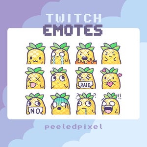 12 emoticones de piña para Twitch y Discord / Pack de emoticones de piña para Twitch, Pack de emoticones para Discord, Paquete de emoticones de piña / Listo para usar