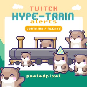 Otter Hype Train Alarm Paket | Niedliches animiertes Pixel Otter Bundle | Streamen Sie Tier-Overlay-Assets | 7x Alarmiert