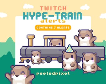 Otter Hype Train Alert Pack | Cute Animated Pixel Otter Bundle | Stream Animal Overlay Assets | 7x Alerts