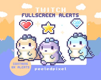 Waarschuwingspakket pasteldinosaurus op volledig scherm | Bundel geanimeerde pixeldinosaurus | Overlay-items van dieren streamen | 8x waarschuwingen
