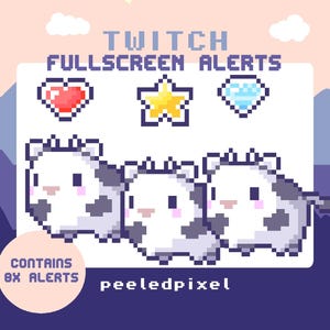 Cow Fullscreen Alert Pack | Animated Pixel Cow Bundle | Stream Animal Overlay Assets | 8x Alerts