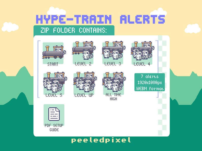 Raccoon Hype Train Alert Pack | Animated Pixel Raccoon Bundle | Stream Animal Overlay Assets | 7x Alerts image 2