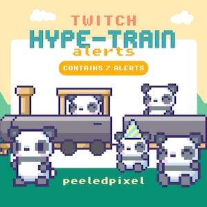 Animated Pixel Panda Hype Train Alerts: Twitch Stream Overlay (7x .WEBM Files)(PDF Guide Included)
