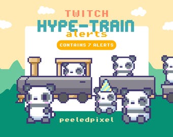 Alertes animées Pixel Panda Hype Train : superposition de flux Twitch (7 fichiers .WEBM) (guide PDF inclus)