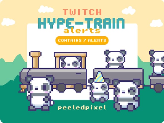 Animated Pixel Panda Hype Train Alerts: Twitch Stream Overlay (7x .WEBM Files)(PDF Guide Included)