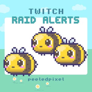 Bee Twitch Raid Alert Pack | Cute Animated Pixel Bee Bundle | Stream Animal Raid Overlay Assets | 3x Alerts