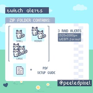 Waschbär Twitch Raid Alarm Paket | Animierter Waschbär als Bundle | Tier Raid Overlay Objekte | 3x Alarme Bild 2