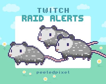 Possum Twitch Raid-waarschuwingspakket | Bundel met schattige geanimeerde pixelopossum | Overlay-items Animal Raid streamen | 3x waarschuwingen