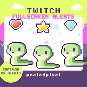 Paquete de alertas de serpiente en pantalla completa / Paquete de serpientes animadas de píxeles / Recursos de superposición de animales en streaming / 8 alertas