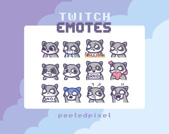 Raccoon Emotes x 12 for Twitch & Discord Emote | Racoon Twitch Emote Pack, Discord Emote Pack, Raccoon Emotes Bundle | Ready to Use