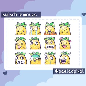 Pineapple Emotes x 12 for Twitch & Discord Emote | Pineapple Twitch Emote Pack, Discord Emote Pack, Pineapple Emotes Bundle | Ready to Use