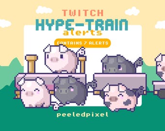 Waarschuwingspakket voor varkenshypetrein | Bundel met geanimeerde pixelvarkens | Overlay-items van dieren streamen | 7x waarschuwingen