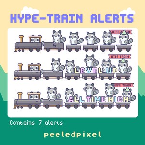 Raccoon Hype Train Alert Pack | Animated Pixel Raccoon Bundle | Stream Animal Overlay Assets | 7x Alerts image 8