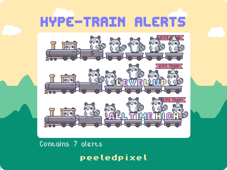 Raccoon Hype Train Alert Pack | Animated Pixel Raccoon Bundle | Stream Animal Overlay Assets | 7x Alerts image 8
