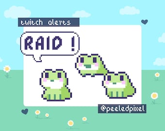Frog Twitch Raid Alert Pack | Cute Animated Pixel Frog Bundle | Stream Animal Raid Overlay Assets | 3x Alerts