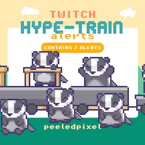 Badger Hype Train Alert Pack | Animated Pixel Dinosaur Bundle | Stream Animal Overlay Assets | 7x Alerts